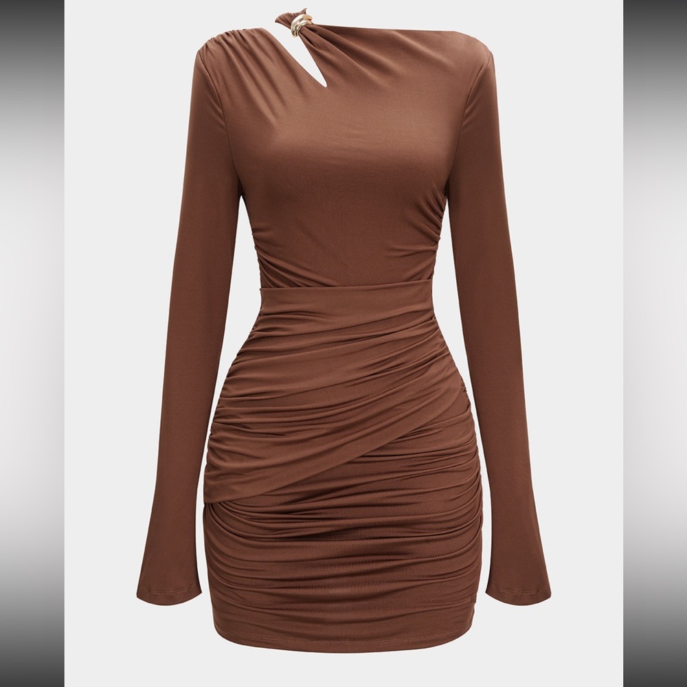 Micas assymetric Elegant Brown Long Sleeve Dress
Size S